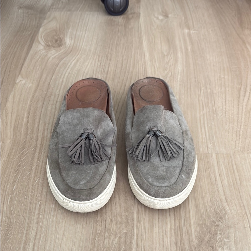 Gray Suede Loafers with Tassels